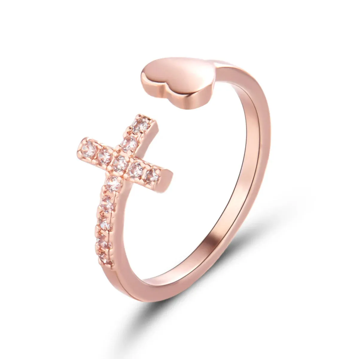 1PC Silver Color Alloy Rhinestone Cross Ring Geometric Heart Adjustable Opening Rings For Women Fashion Jewelry Gift