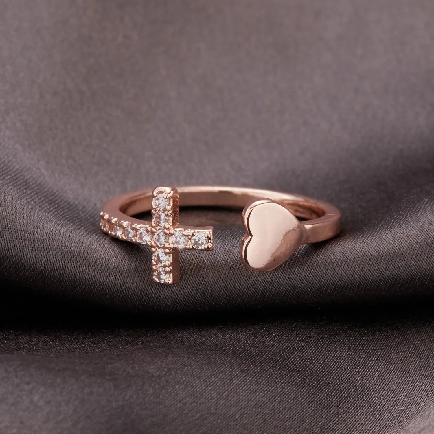 1PC Silver Color Alloy Rhinestone Cross Ring Geometric Heart Adjustable Opening Rings For Women Fashion Jewelry Gift