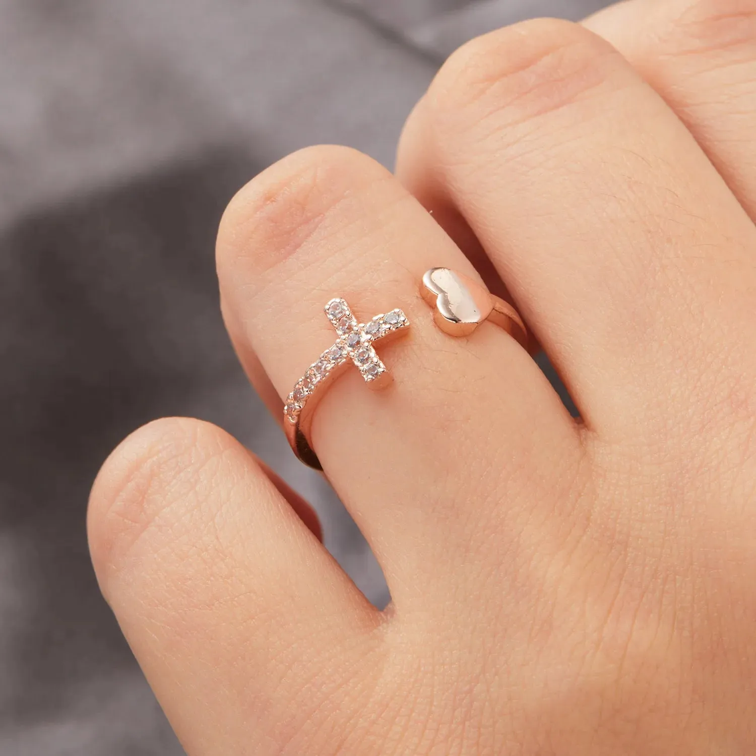 1PC Silver Color Alloy Rhinestone Cross Ring Geometric Heart Adjustable Opening Rings For Women Fashion Jewelry Gift