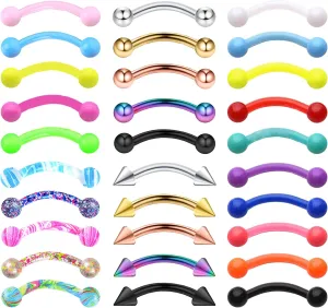 20-48Pcs 16G Eyebrow Piercing Rook Curved Barbell Kit Eyebrow Tragus Lip Rings for Women Men 8-10mm