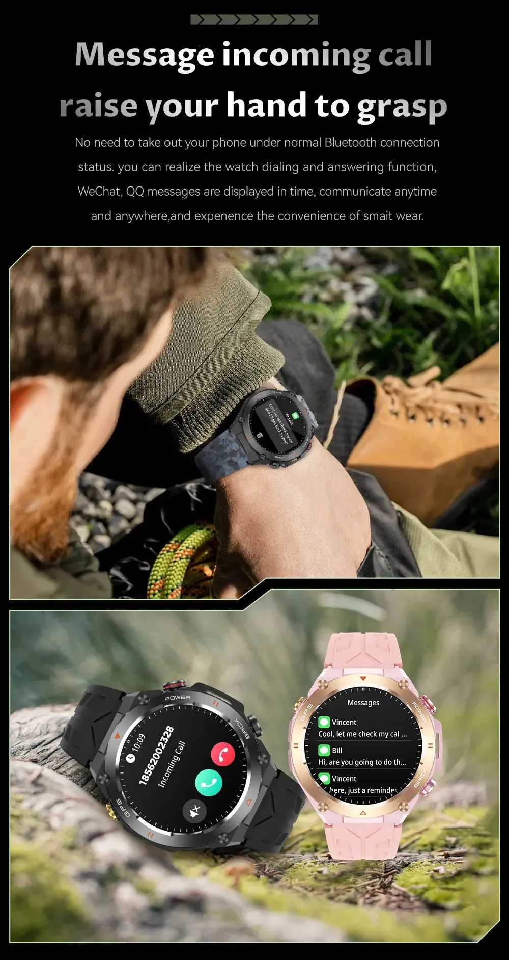 2024 New For HUAWEI GPS Outdoor SmartWatch HD 412*412 AMOLED Screen Heart rate Bluetooth Call IP68 Waterproof Man Smart Bracelet