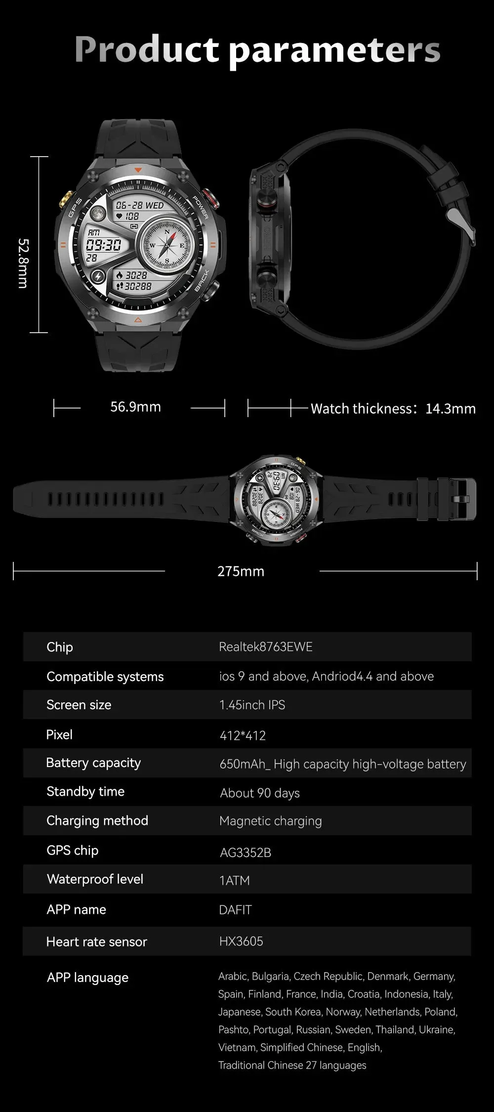 2024 New For HUAWEI GPS Outdoor SmartWatch HD 412*412 AMOLED Screen Heart rate Bluetooth Call IP68 Waterproof Man Smart Bracelet