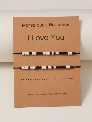 2pcs Bead Decor Morse Code I Love You Couple Bracelet Women Bracelet Stackable