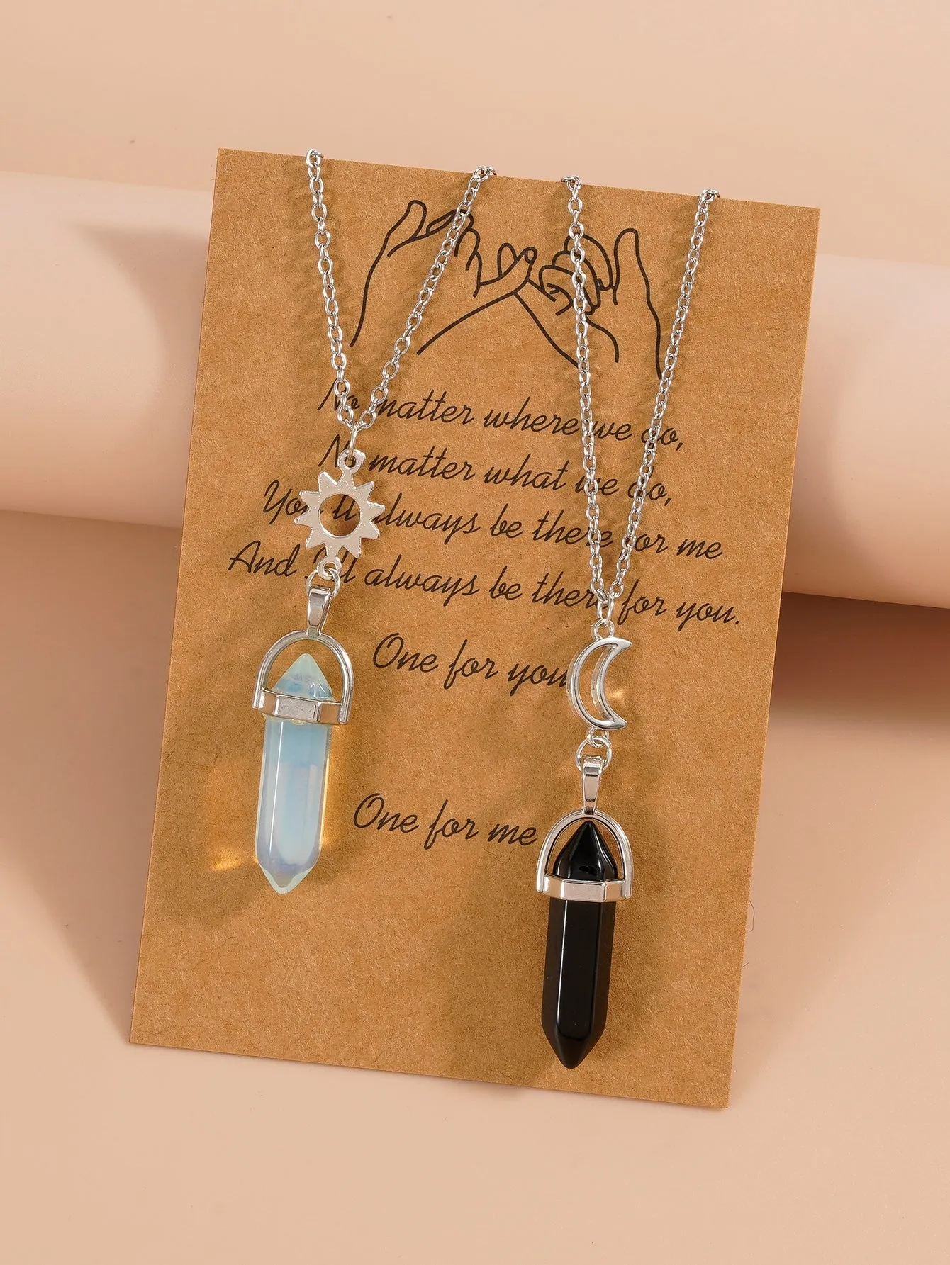 2pcs Couple Natural Crystal Pendant Necklace for Couples Friendship Necklace