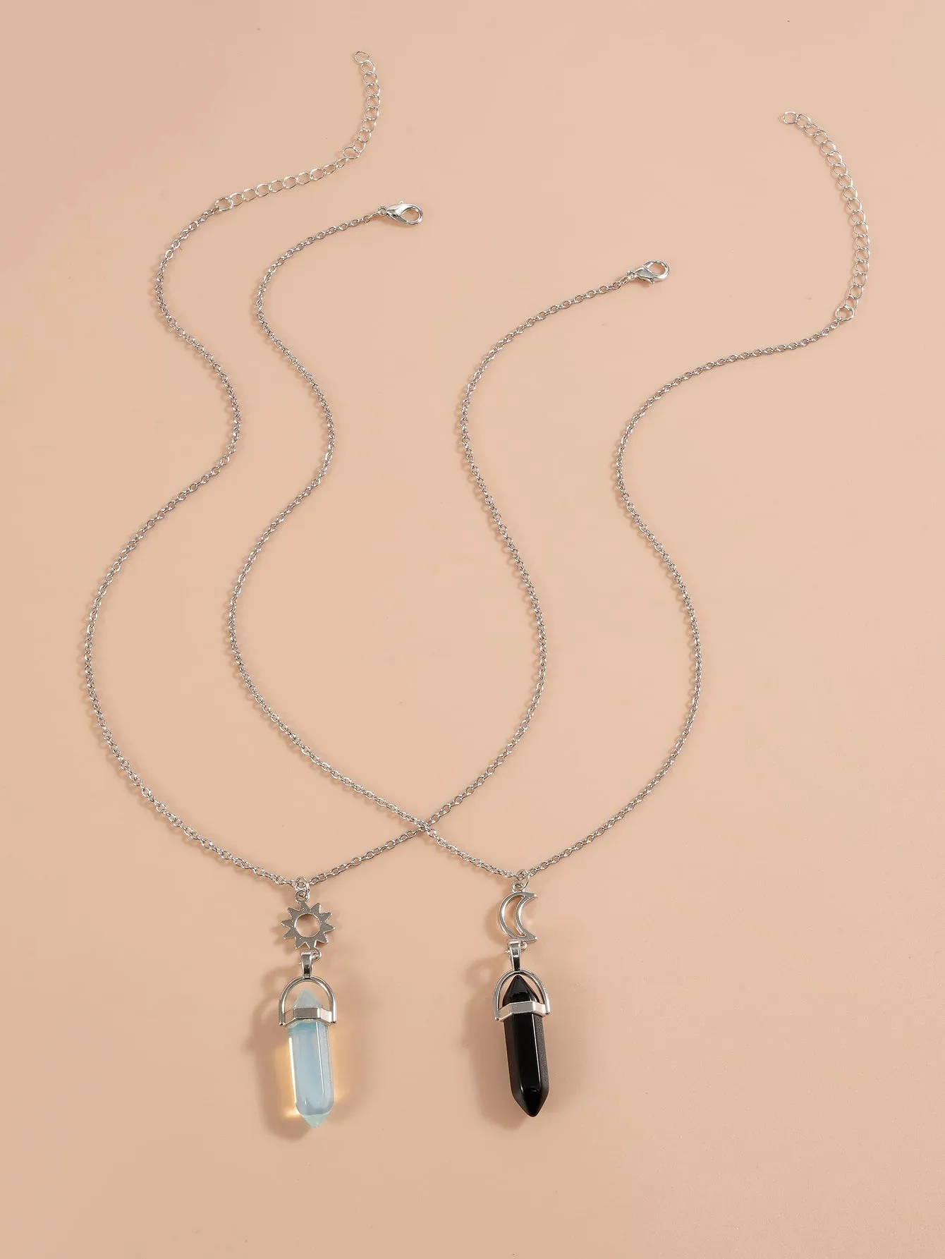 2pcs Couple Natural Crystal Pendant Necklace for Couples Friendship Necklace