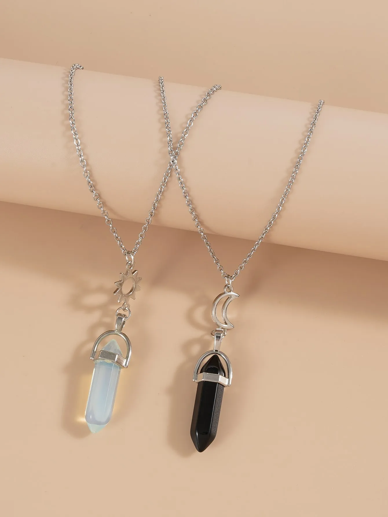 2pcs Couple Natural Crystal Pendant Necklace for Couples Friendship Necklace