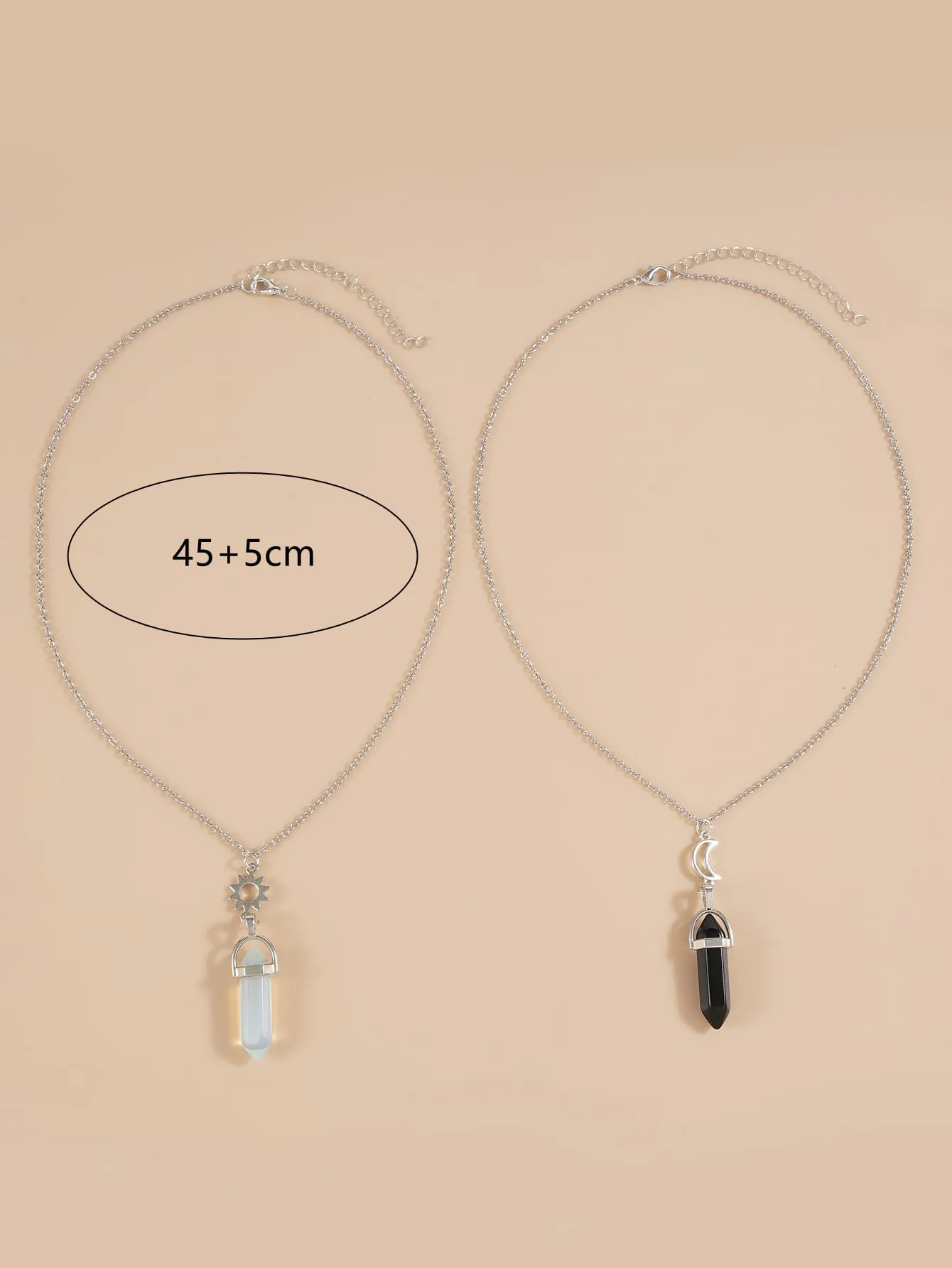2pcs Couple Natural Crystal Pendant Necklace for Couples Friendship Necklace