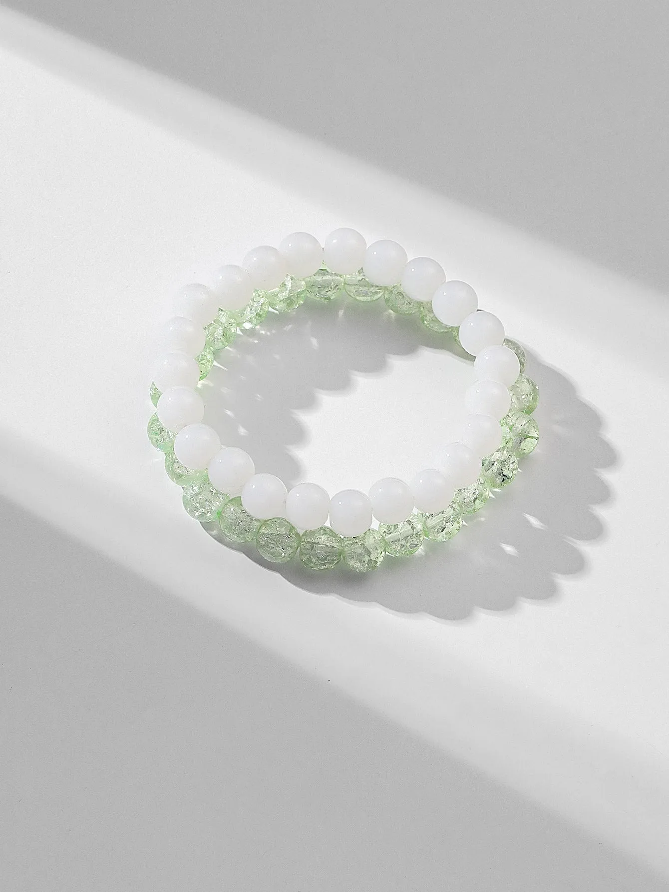 2pcs Green White Beaded Bracelet Bead-string Bracelet Jewelry Accessory for