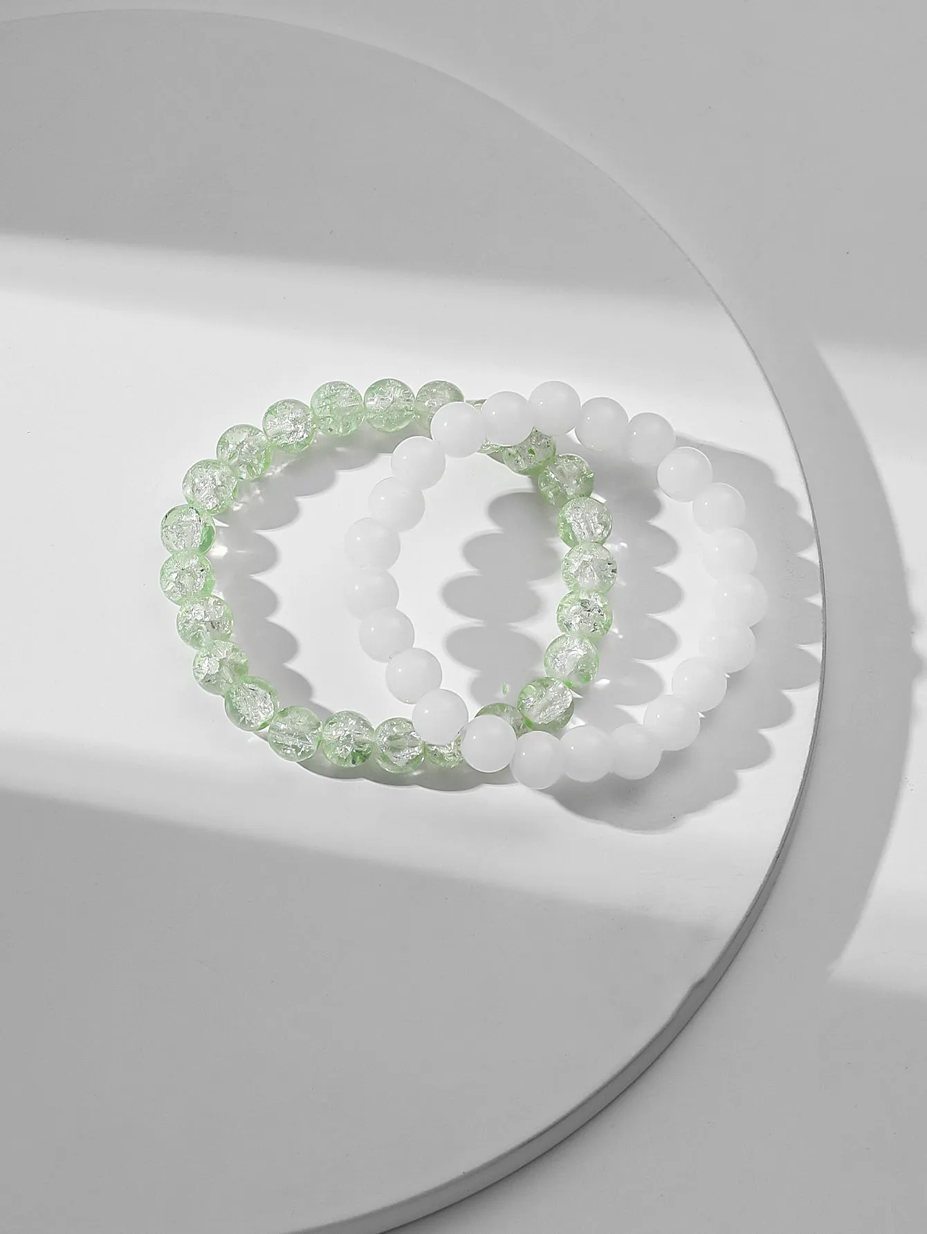 2pcs Green White Beaded Bracelet Bead-string Bracelet Jewelry Accessory for