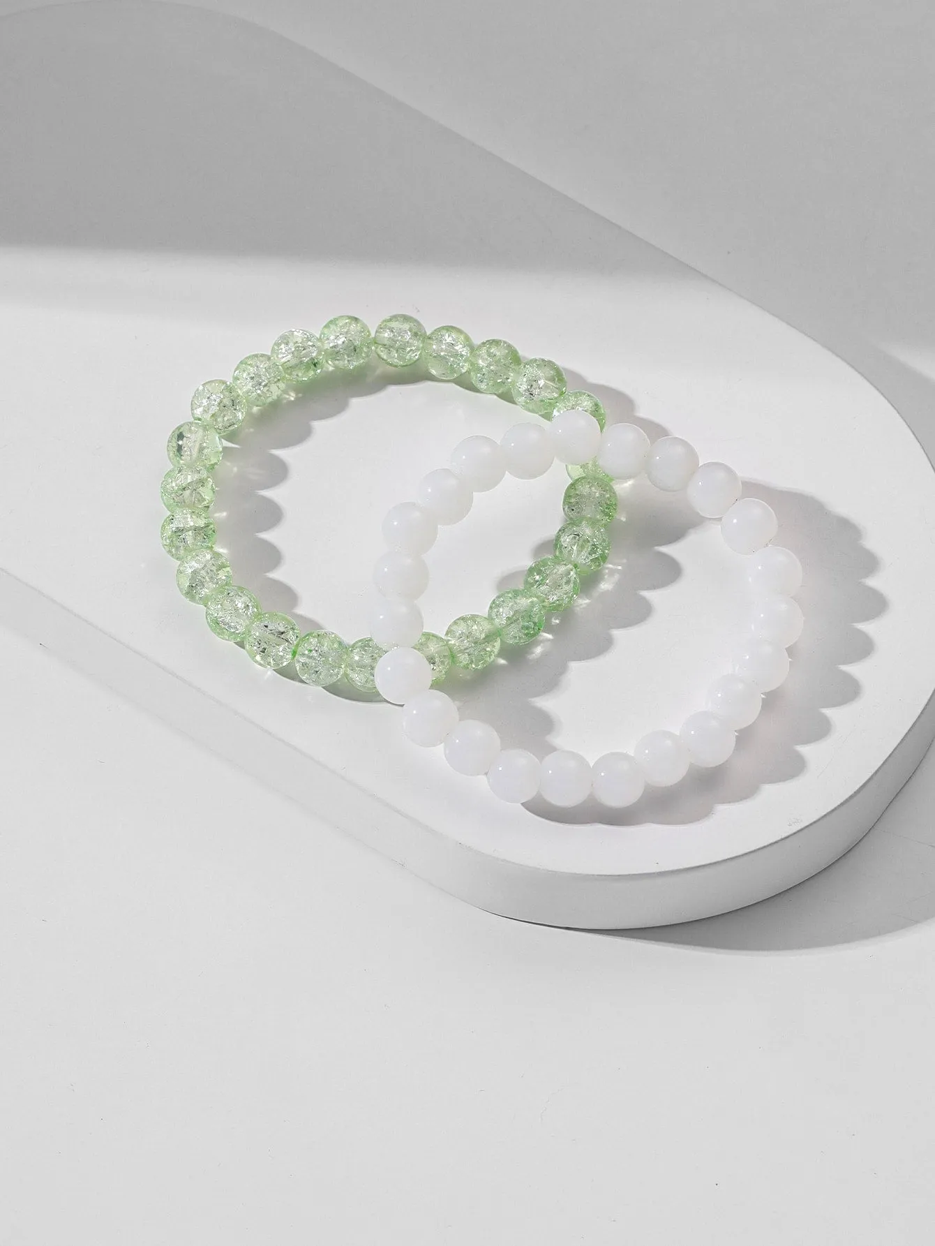 2pcs Green White Beaded Bracelet Bead-string Bracelet Jewelry Accessory for