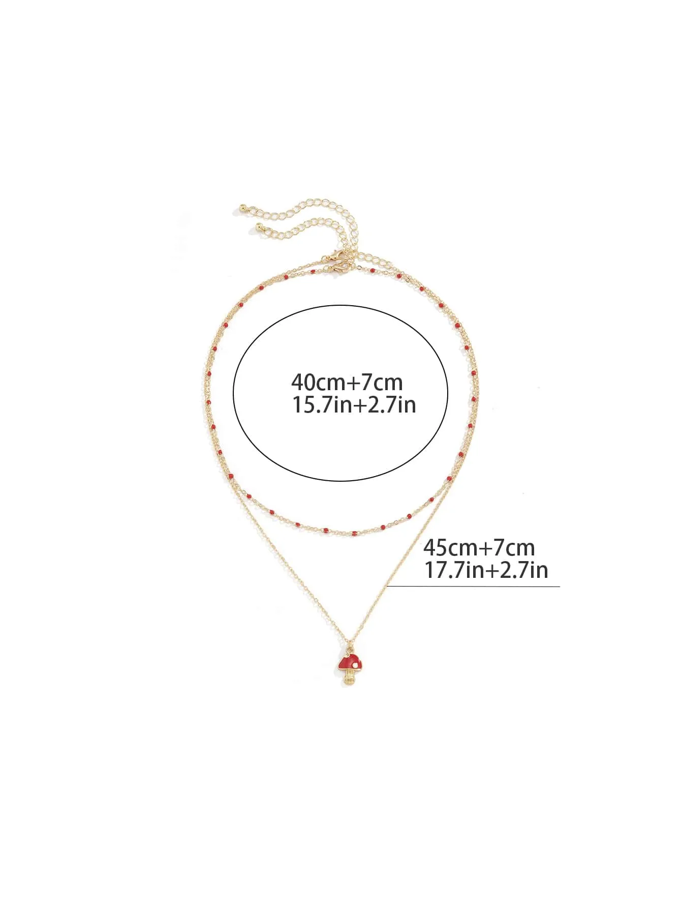 2pcs Red Mushroom Charm Bead Decor Necklace for Women Girls Accessories Jewelry