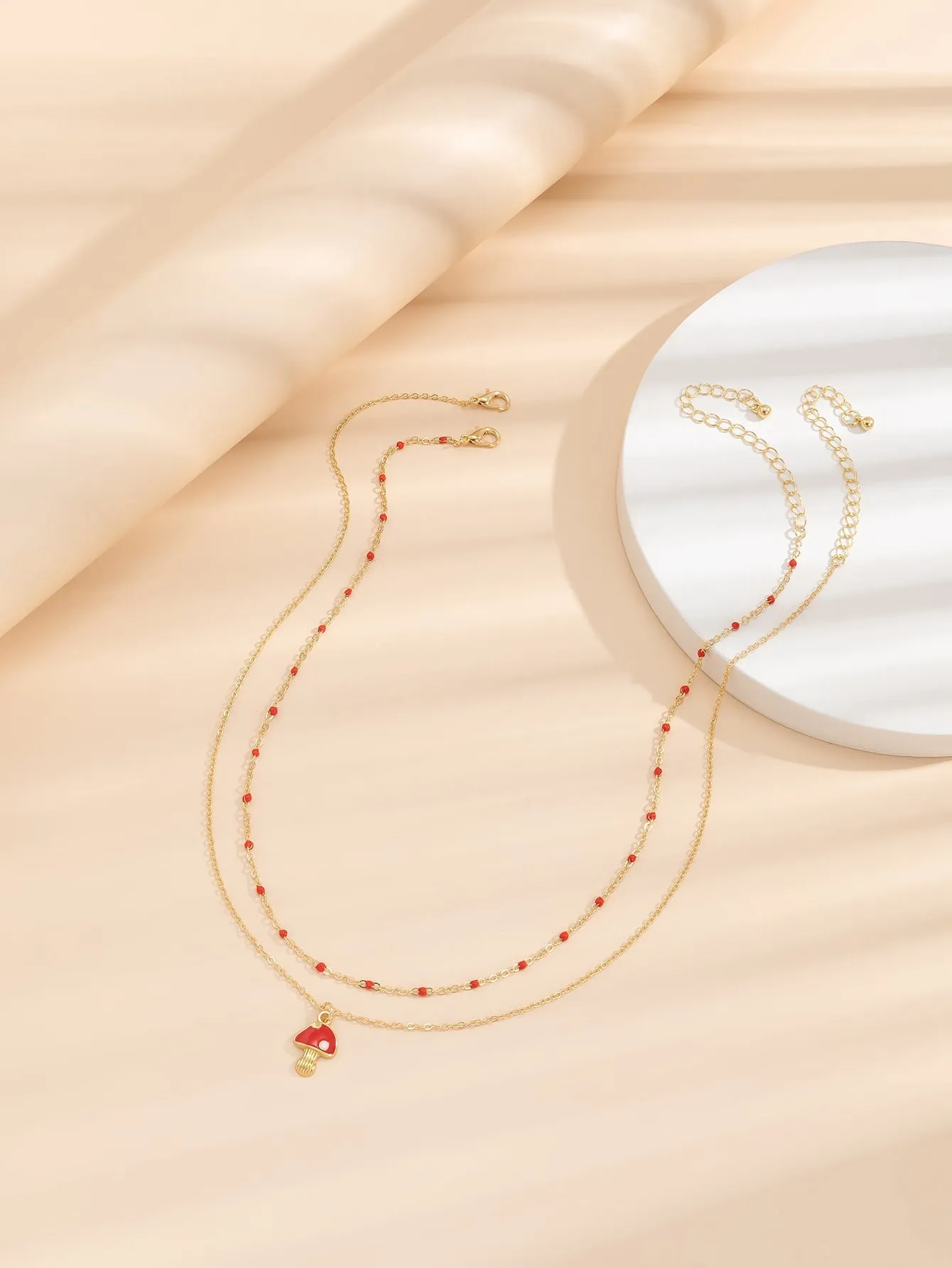 2pcs Red Mushroom Charm Bead Decor Necklace for Women Girls Accessories Jewelry