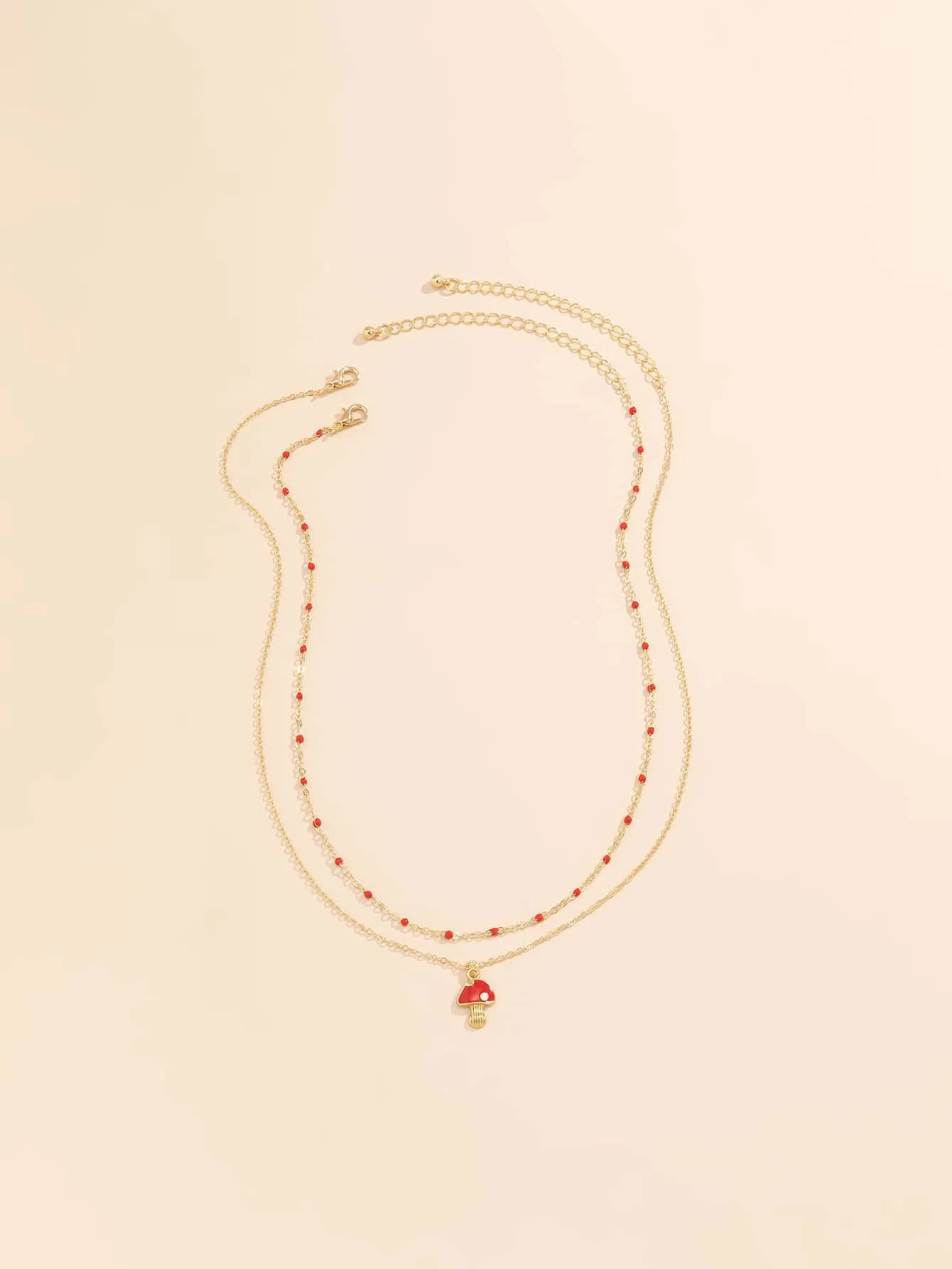 2pcs Red Mushroom Charm Bead Decor Necklace for Women Girls Accessories Jewelry