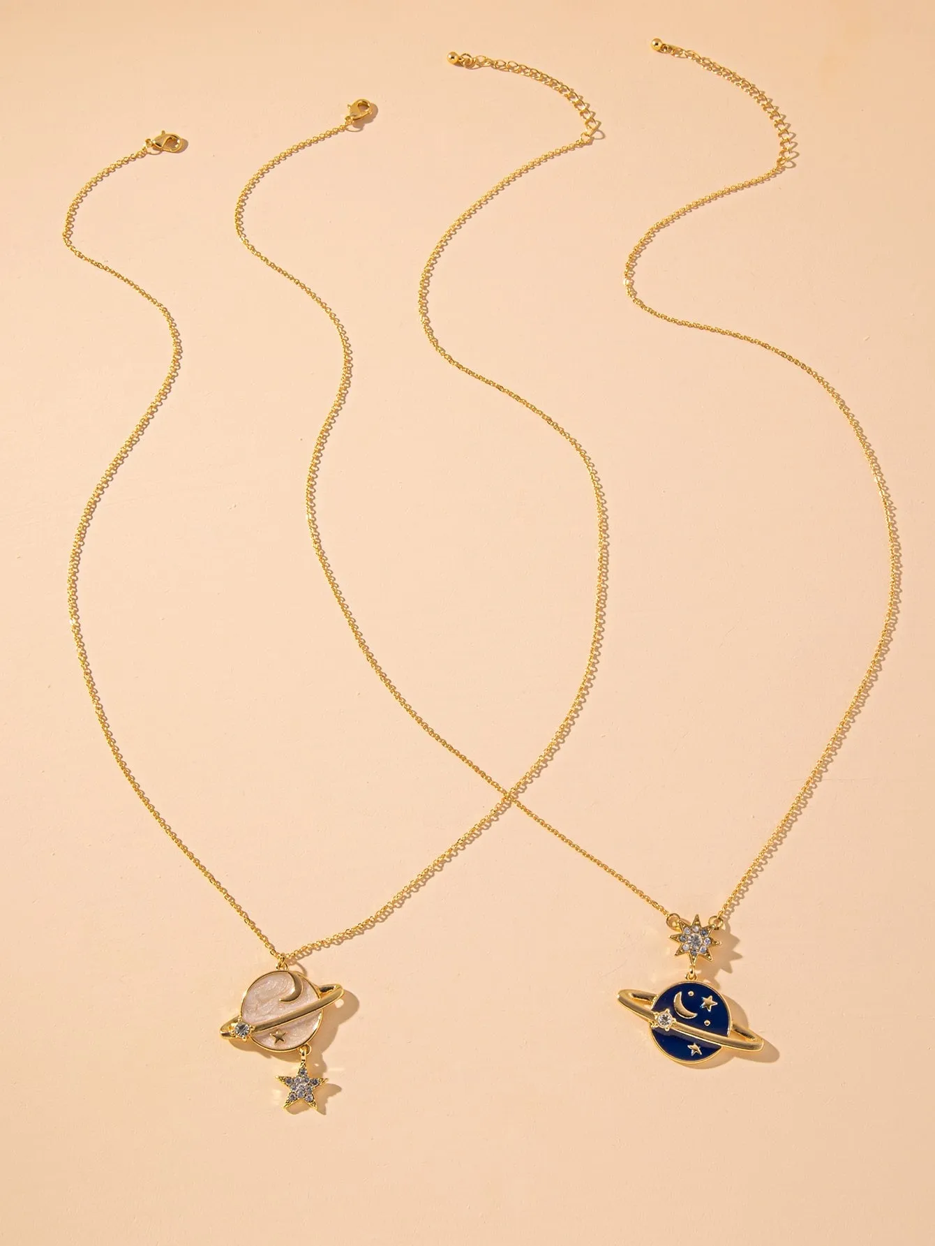2pcs Rhinestone Star Planet Charm Necklace for Couples Friendship Necklace
