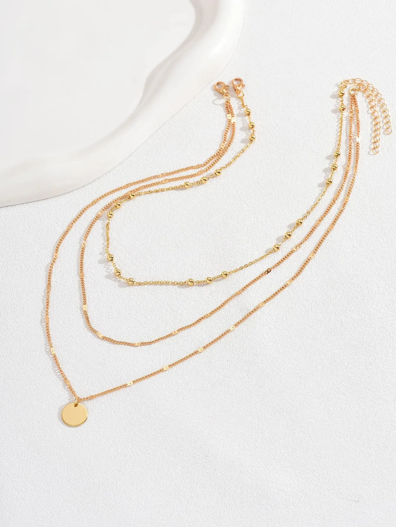 2pcs/set Fashionable Disc & Bead Decor Chain Necklace For Women For Daily
