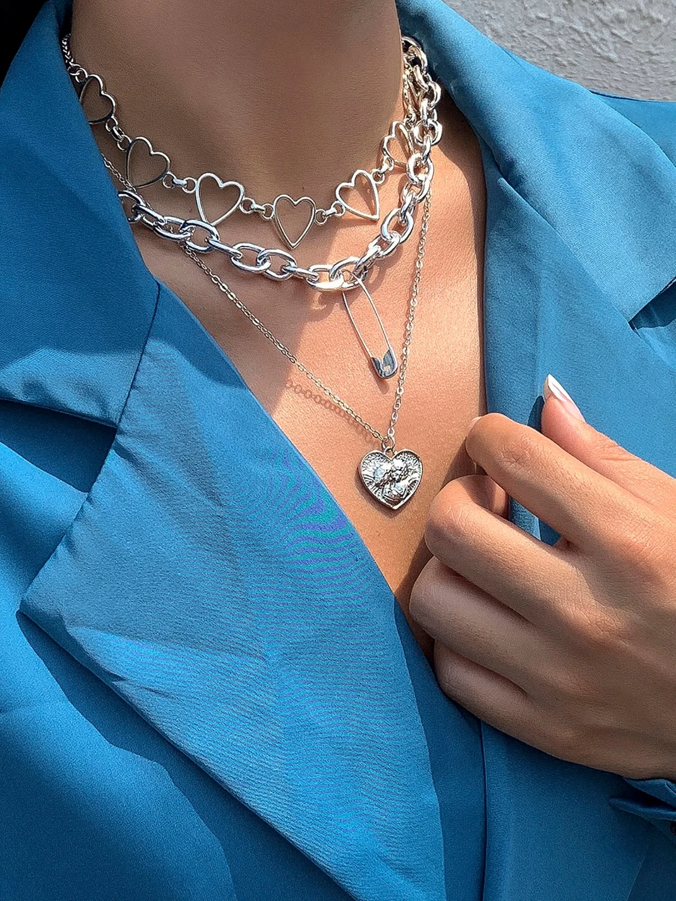 3pcs Heart Link Pendant Necklace Jewelry for Women Gift for Her Necklace