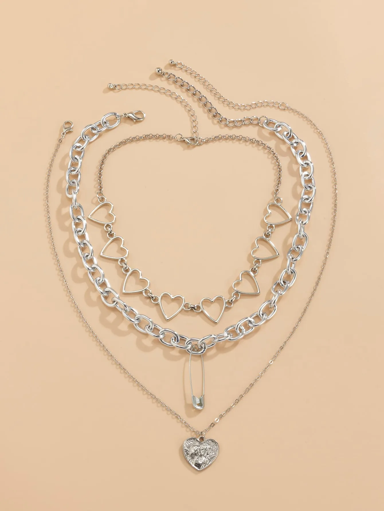3pcs Heart Link Pendant Necklace Jewelry for Women Gift for Her Necklace