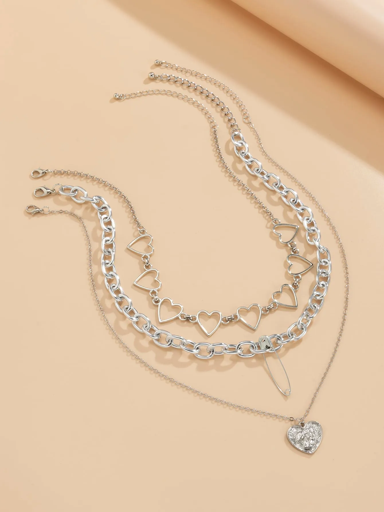 3pcs Heart Link Pendant Necklace Jewelry for Women Gift for Her Necklace
