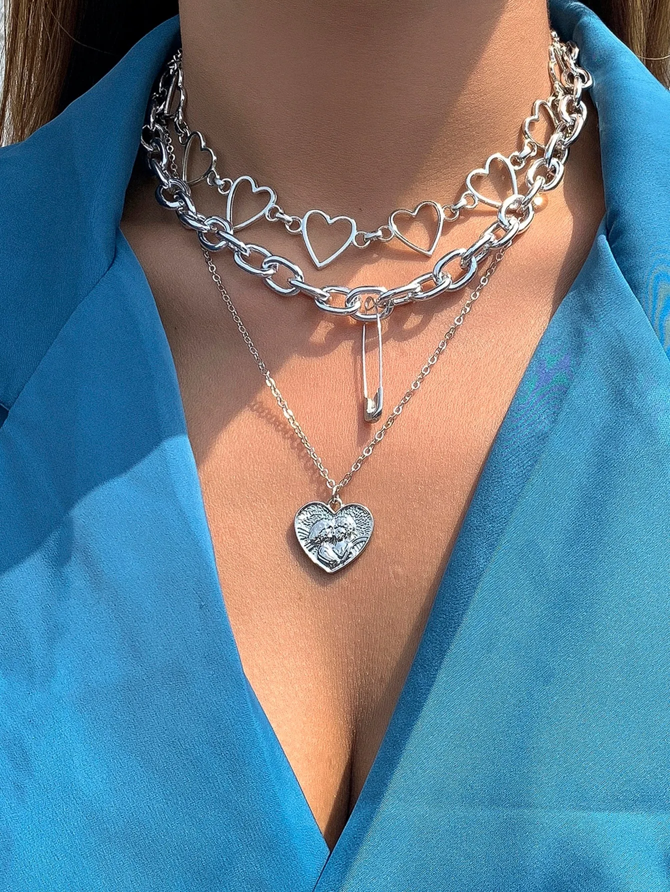 3pcs Heart Link Pendant Necklace Jewelry for Women Gift for Her Necklace