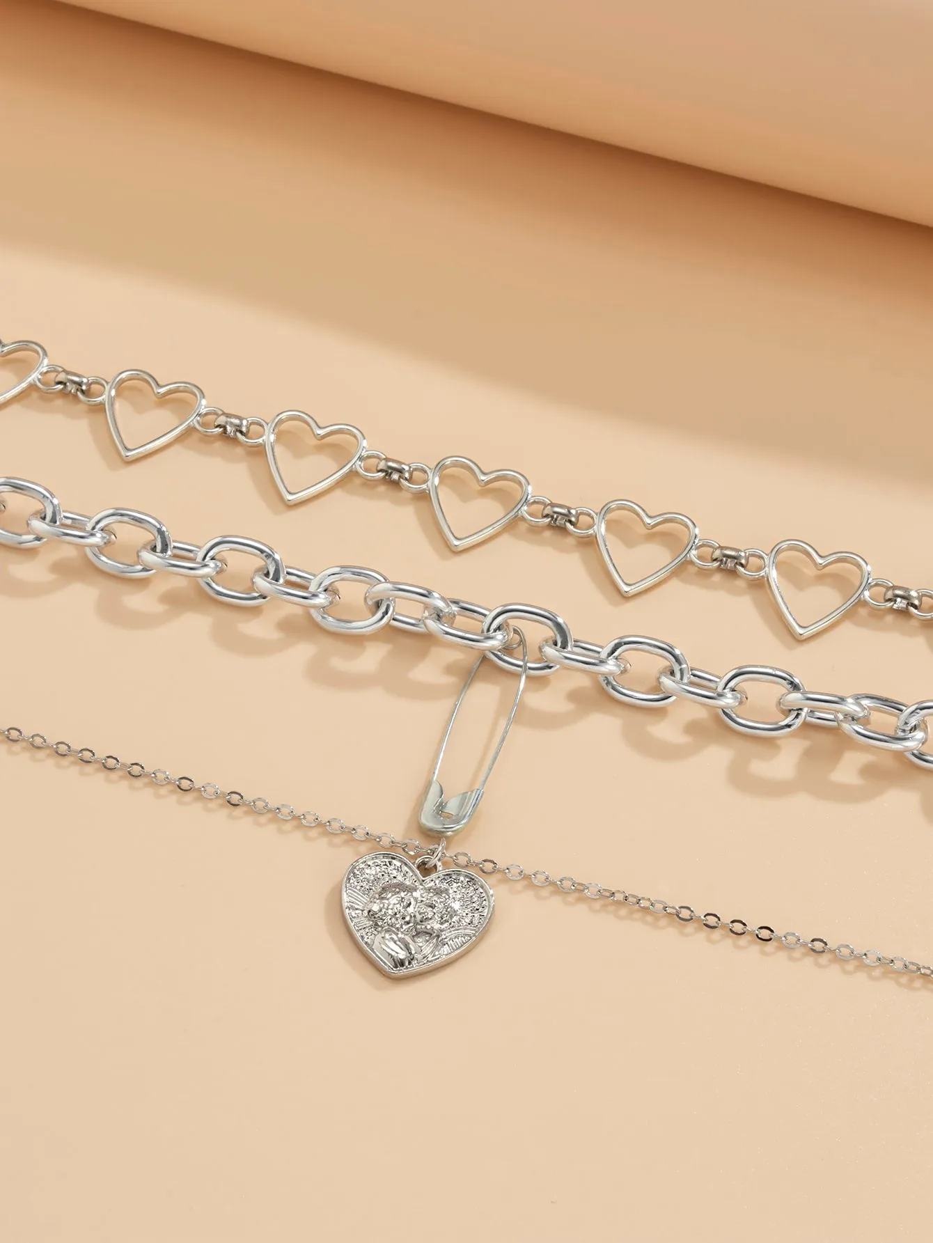 3pcs Heart Link Pendant Necklace Jewelry for Women Gift for Her Necklace