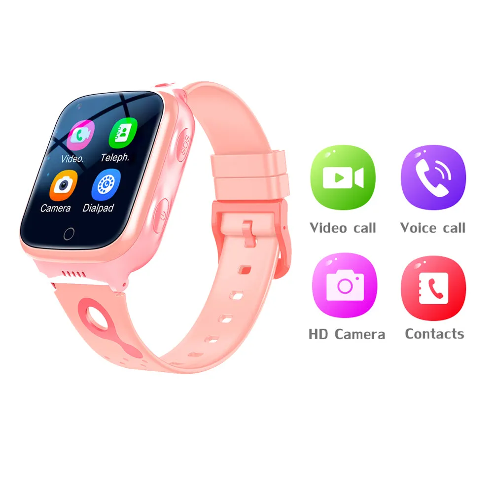 4G Kids Smart Watch SOS Video Phone Call Compatible with Android iOS-Pink