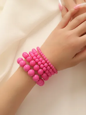 5pcs Hot Pink Beaded Bracelet Women Bracelet Stackable Bracelet Crafted Jewelry