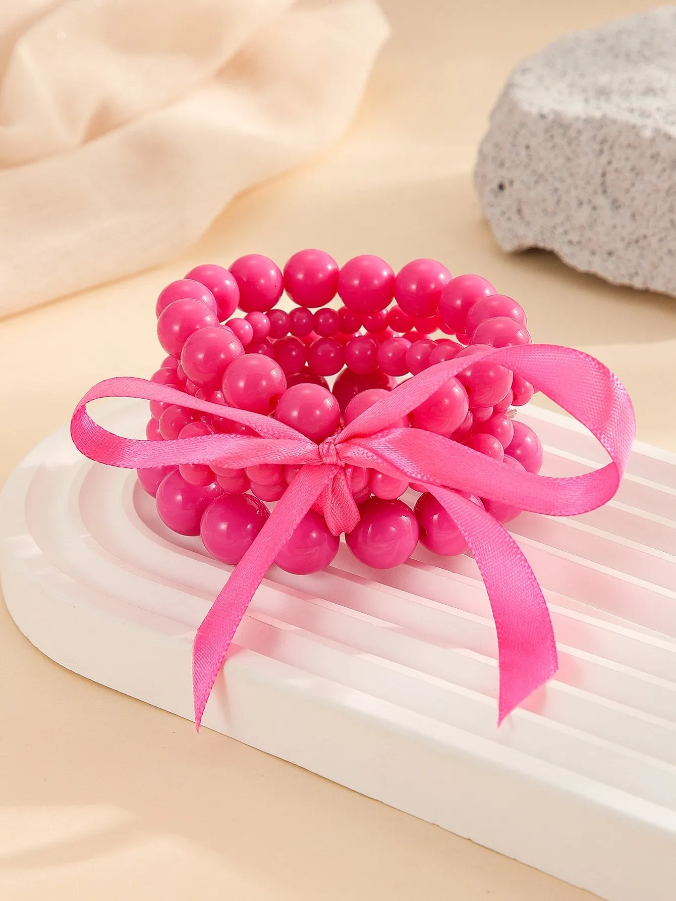 5pcs Hot Pink Beaded Bracelet Women Bracelet Stackable Bracelet Crafted Jewelry