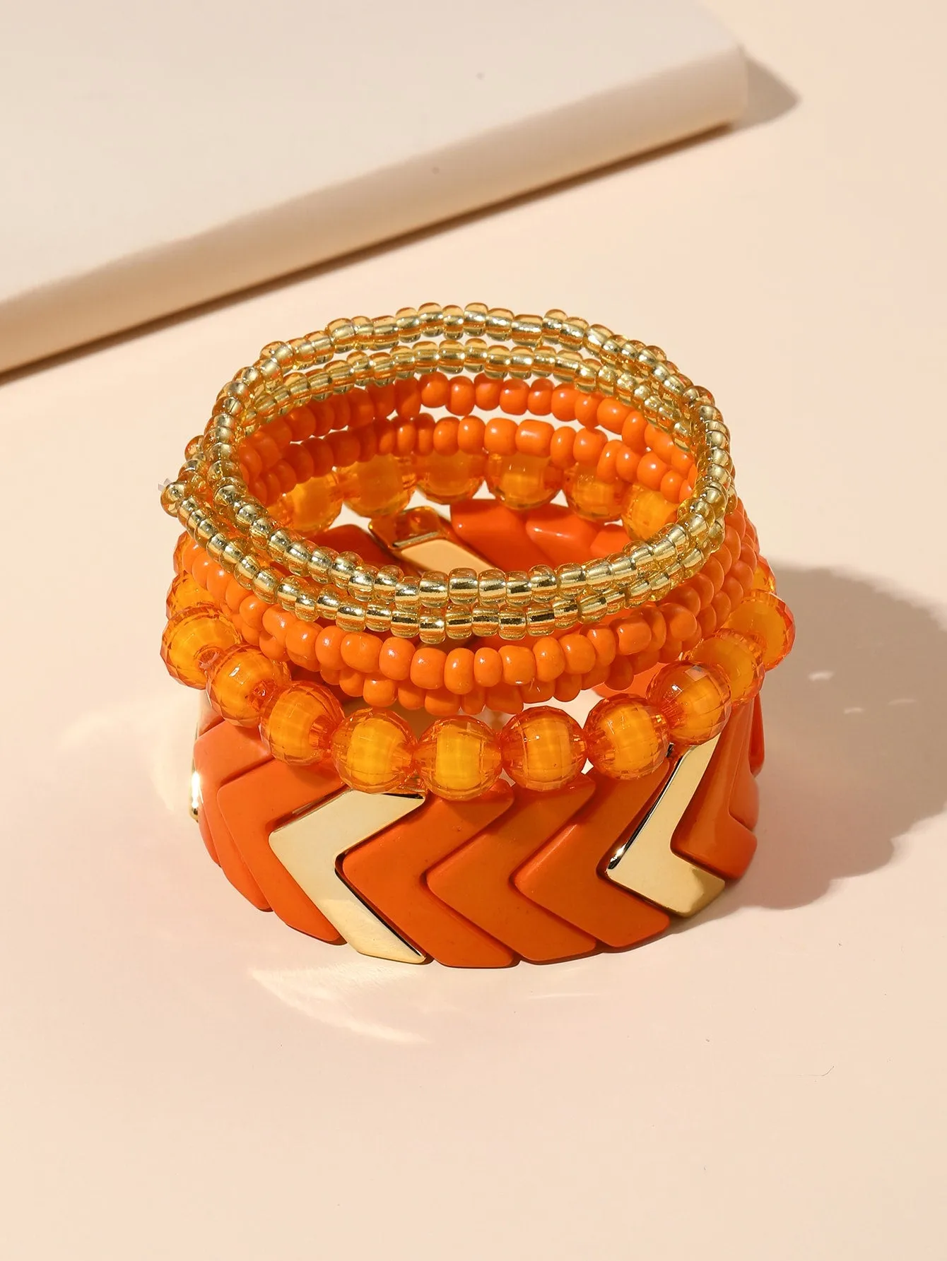 6pcs Orange Mixed Style Beaded Bracelet Women Bracelet Stackable Bracelet