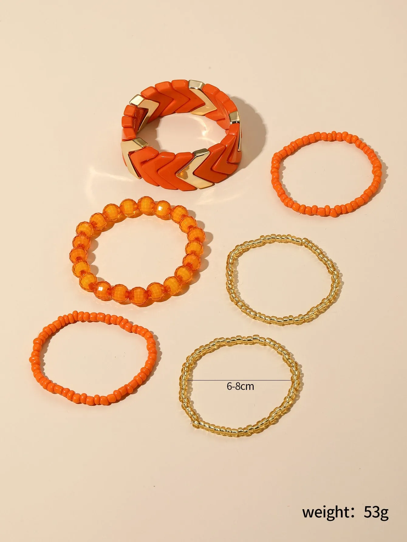 6pcs Orange Mixed Style Beaded Bracelet Women Bracelet Stackable Bracelet