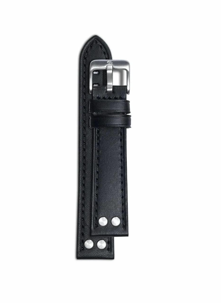ALFA 22mm Genuine Leather Strap Natural Black Watch Band Steel Buckle