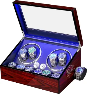 ANWBROAD Watch Winder for Automatic Watches 4 6 Watch Rotator and Storages with Super Quiet Mabuchi Motor LED Backlight Watch Turner Piano Paint Watch Turner 4 Rotating Modes Gift UJWW002R