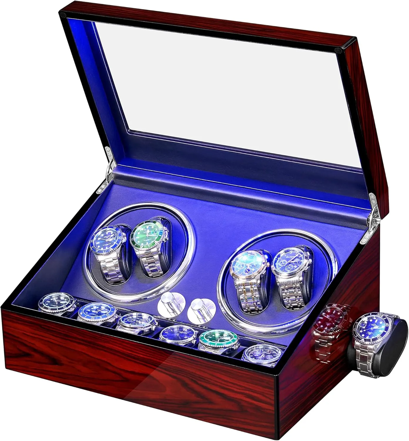 ANWBROAD Watch Winder for Automatic Watches 4 6 Watch Rotator and Storages with Super Quiet Mabuchi Motor LED Backlight Watch Turner Piano Paint Watch Turner 4 Rotating Modes Gift UJWW002R