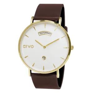 Arvo Awristacrat Watch-Gold-Saddle Leather Band