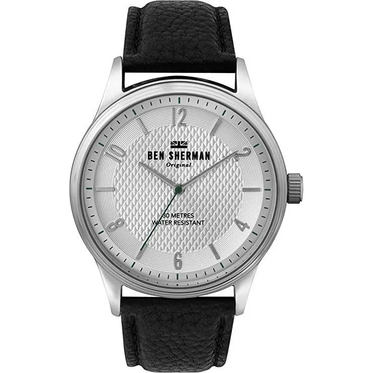 Ben Sherman Men's Analogue Watch with Black Leather Strap and Silver Dial WB025B