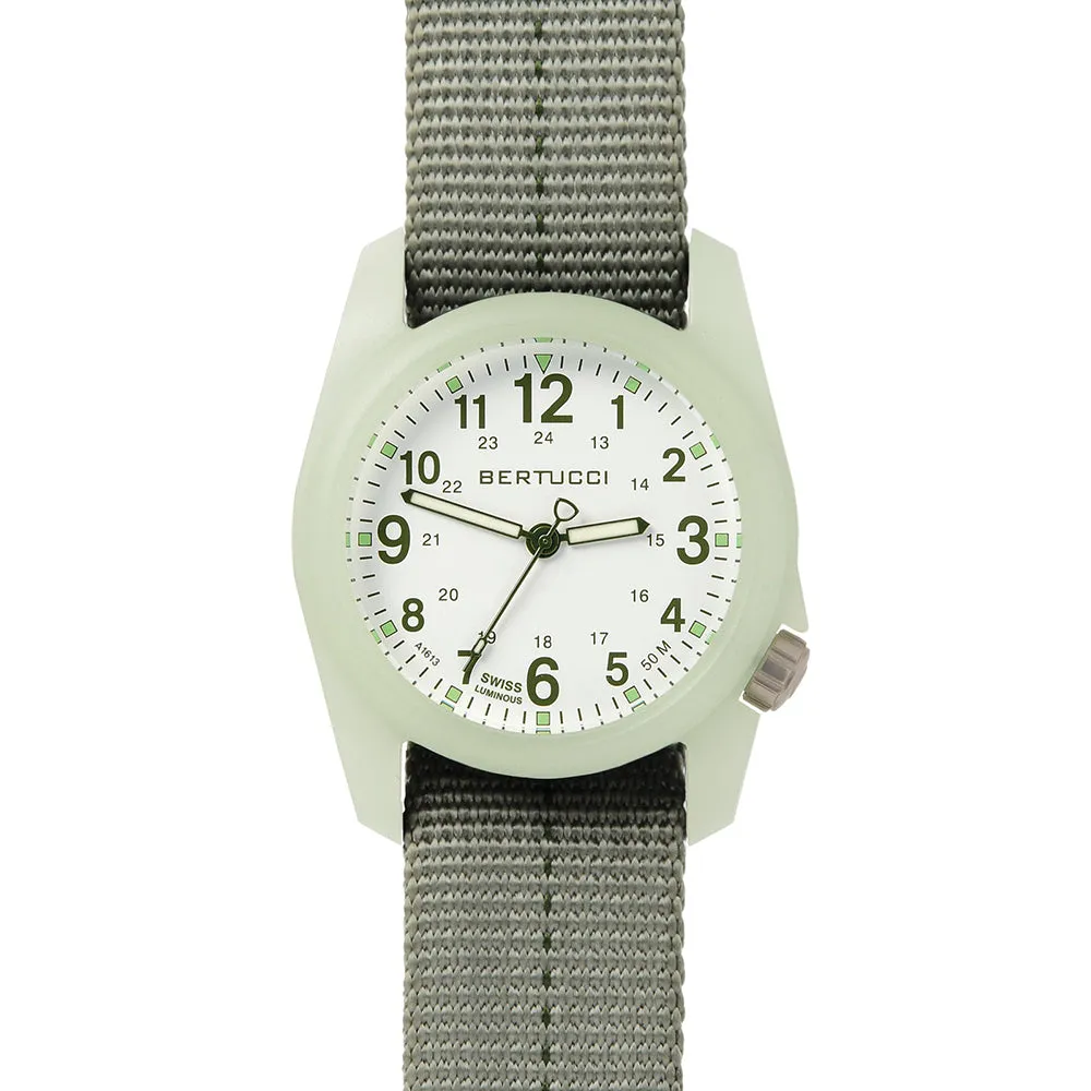 Bertucci Mens A-2R Dx3 Field Analog Resin Watch - Green Nylon Strap - White Dial - 11028