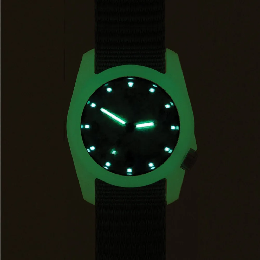 Bertucci Mens A-2R Dx3 Field Analog Resin Watch - Green Nylon Strap - White Dial - 11028