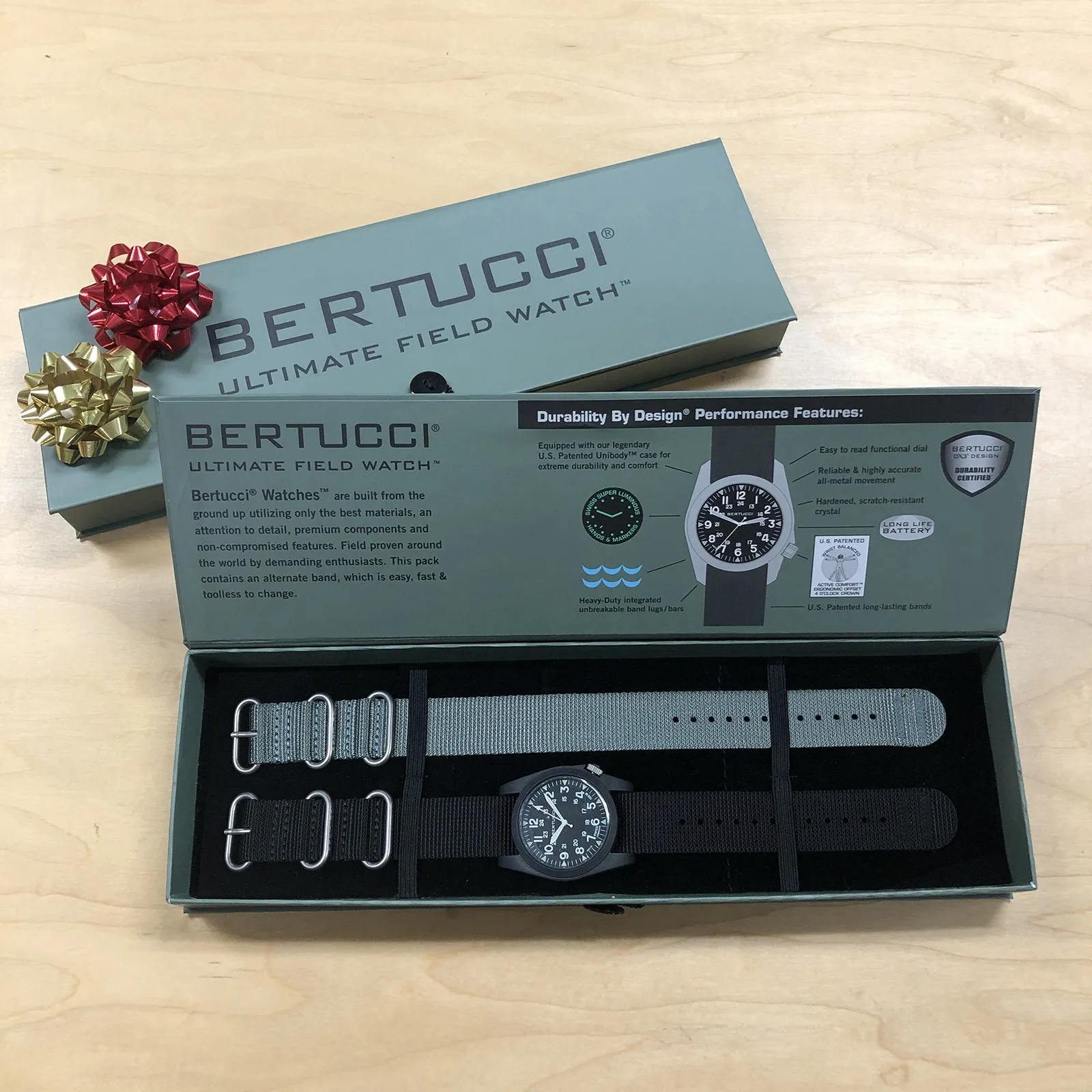 Bertucci Unisex Black Dial Black, Vintage Drab Nylon Band Japanese Quartz Watch - 13386B