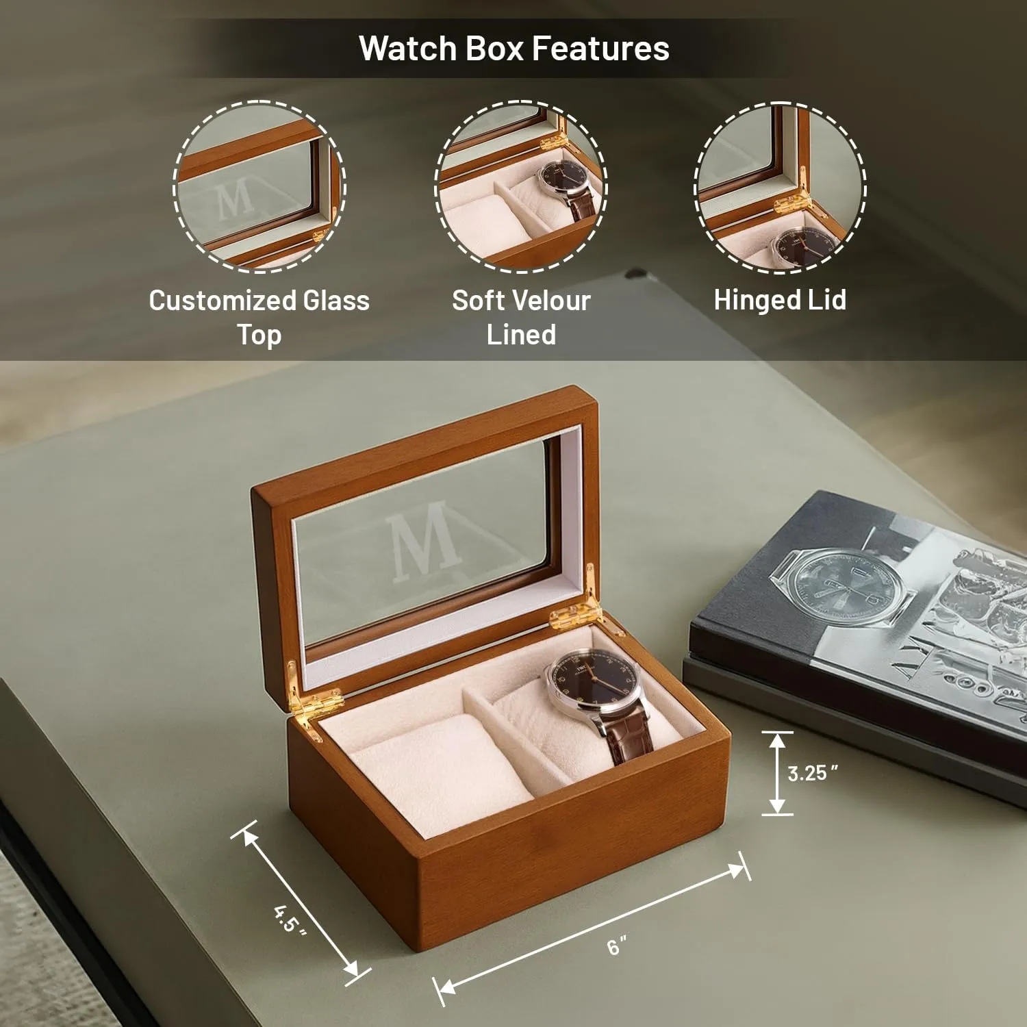 Bey-Berk Custom Personalized 1-48 Slot Watch Box Organizer Solid Wood with Glass Display Top