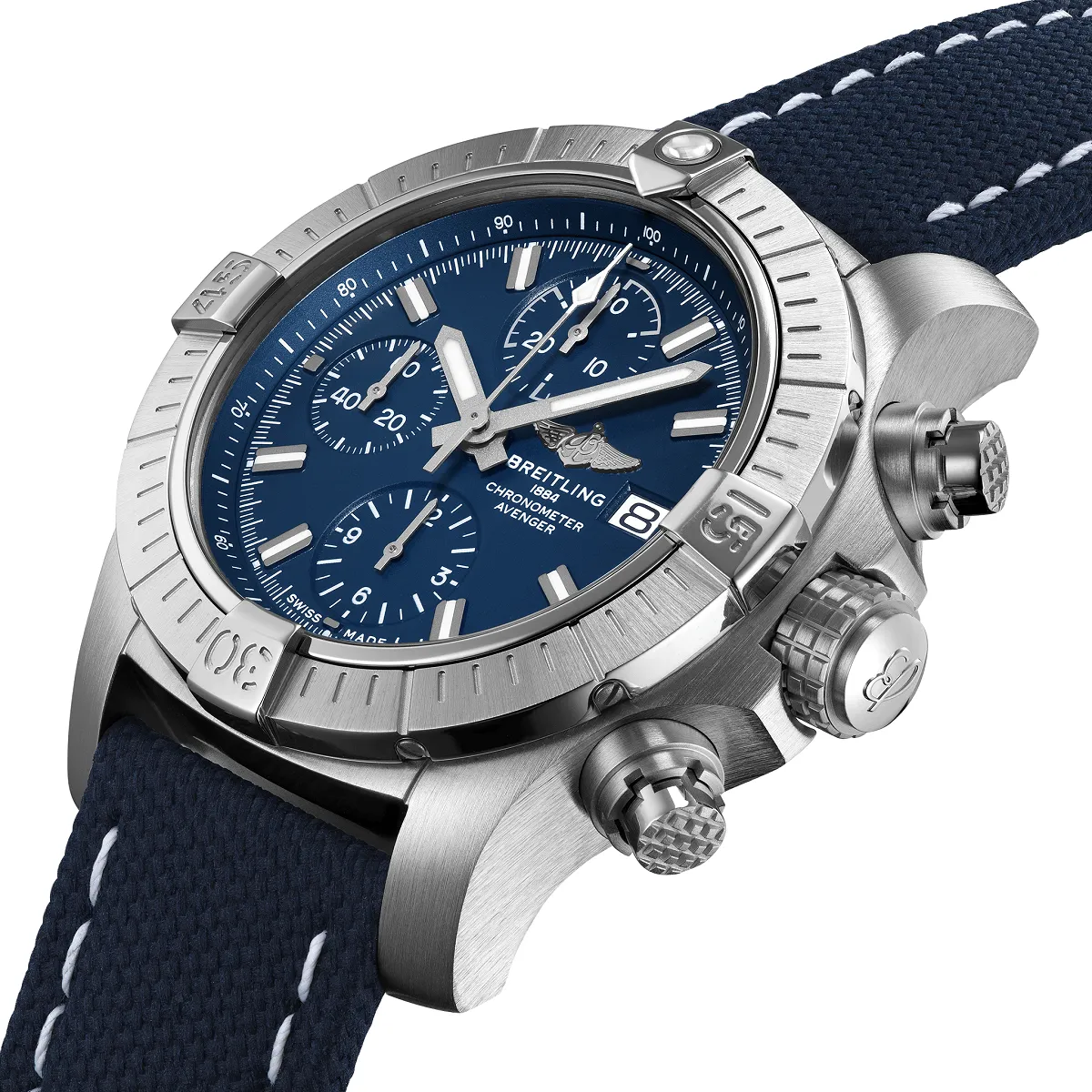 BREITLING AVENGER CHRONOGRAPH 43 STAINLESS STEEL / BLUE / MILITARY / PIN - A13385101C1X1