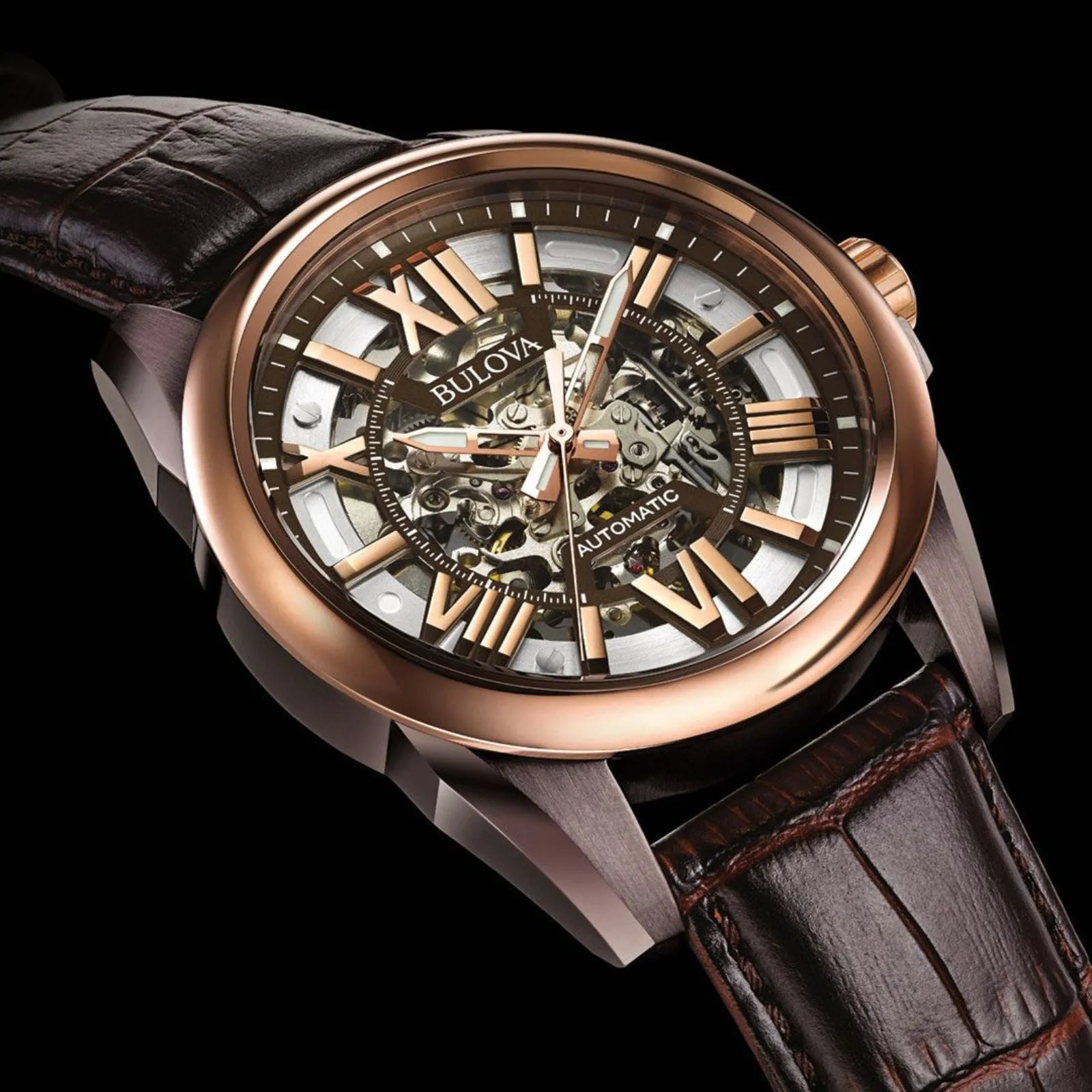 BULOVA Sutton Classic Automatic Watch 21 Jewels Skeleton 98A165