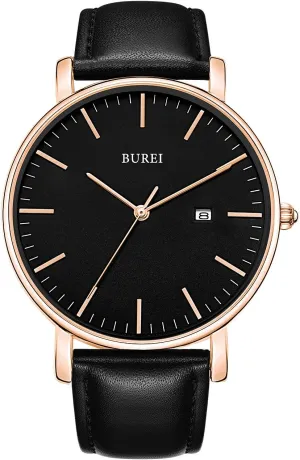 BUREI Mens Brown Leather Watches Fashion Minimalist Dress Wristwatch Analog Quartz Watch relojes para Hombres,Gift for Men