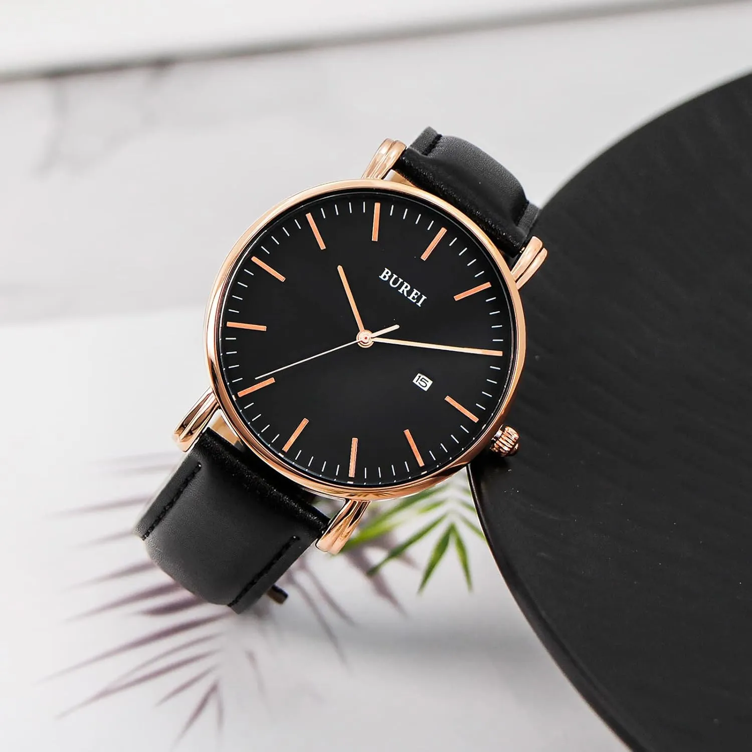 BUREI Mens Brown Leather Watches Fashion Minimalist Dress Wristwatch Analog Quartz Watch relojes para Hombres,Gift for Men