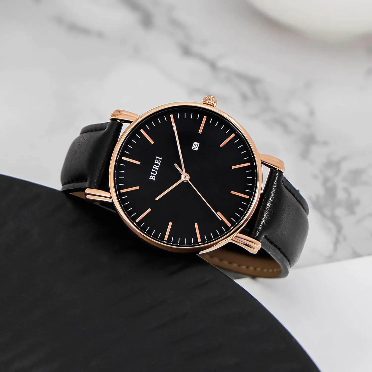 BUREI Mens Brown Leather Watches Fashion Minimalist Dress Wristwatch Analog Quartz Watch relojes para Hombres,Gift for Men