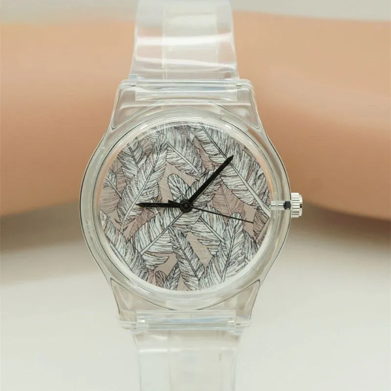 Casual Feather Dial Accent with Silicone Strap Quartz Watches
