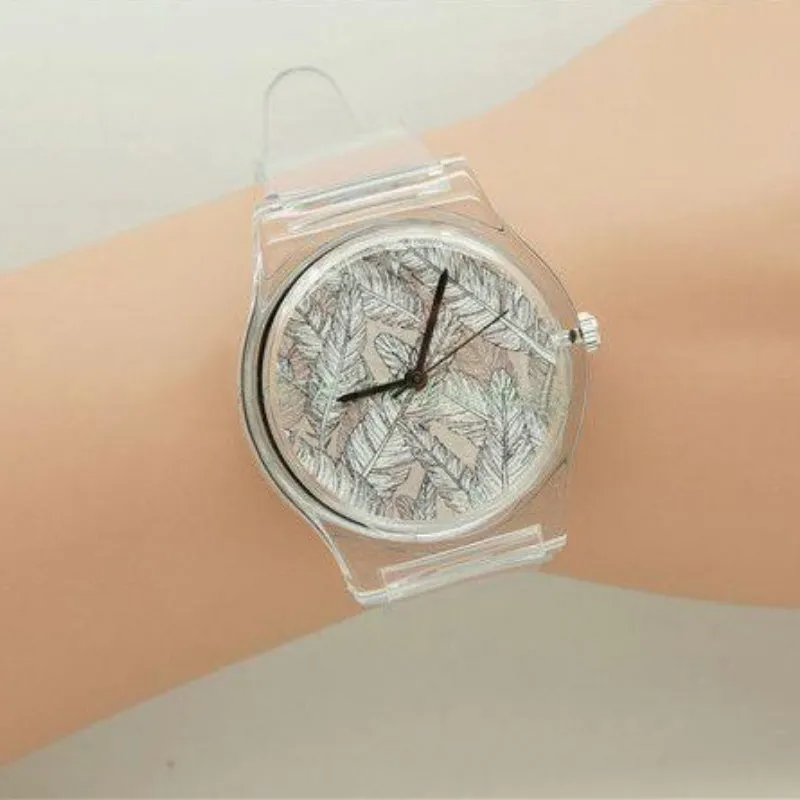 Casual Feather Dial Accent with Silicone Strap Quartz Watches