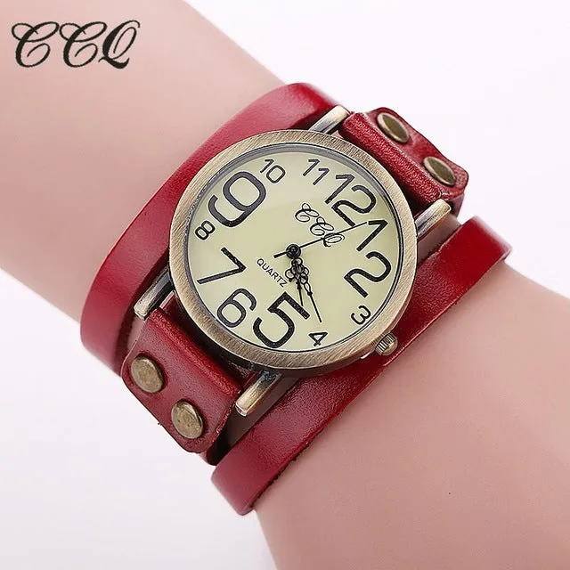 CCQ Brand Fashion Vintage Cow leather Bracelet Watches Women Wristwatch Quartz Watch Relogio Feminino 1373