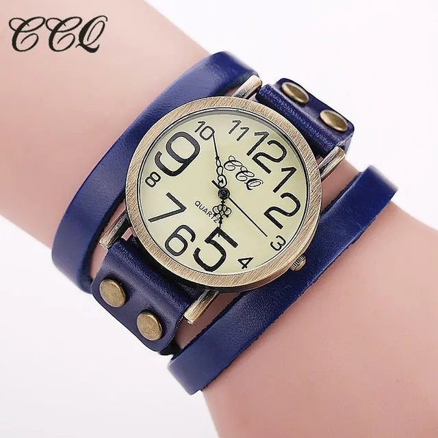 CCQ Brand Fashion Vintage Cow leather Bracelet Watches Women Wristwatch Quartz Watch Relogio Feminino 1373