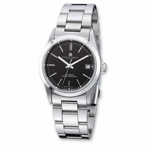 Charles Hubert Paris: Mens Black Dial Classic Stainless Steel Wrist Watch 3825