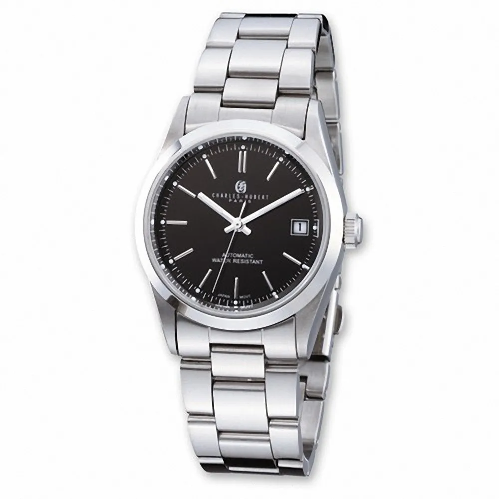 Charles Hubert Paris: Mens Black Dial Classic Stainless Steel Wrist Watch 3825