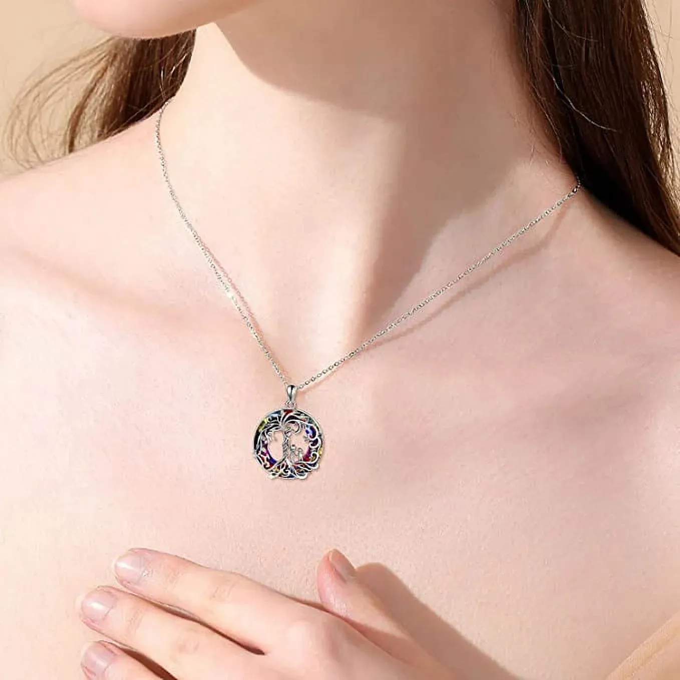 Christmas Gifts for Women Mother and 2 Family Members Sterling Silver Family Tree of Life Pendant Necklace with Purple Crystal Jewelry Mom Christmas Gifts